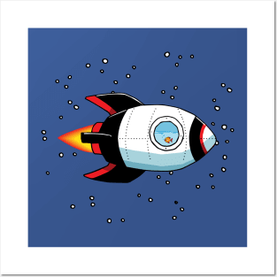 Goldfish Rocket ship and stars Posters and Art